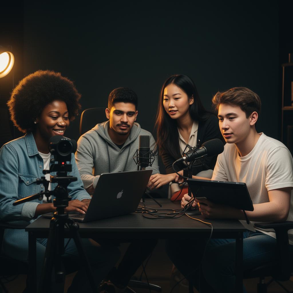 Young creators producing podcast and digital content